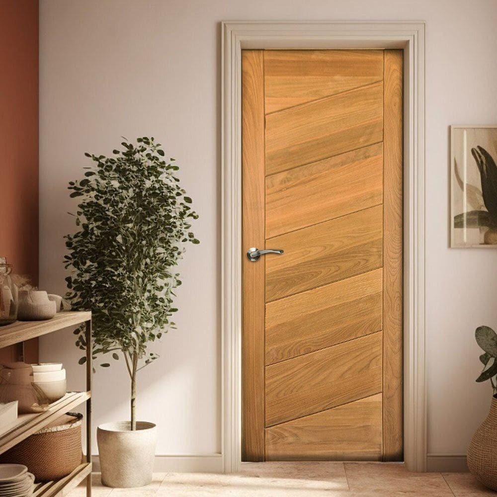 Folha de Porta Madeira Maciça Angelim 210x60x3,3 Sete Réguas Diagonais Jomadi Natural