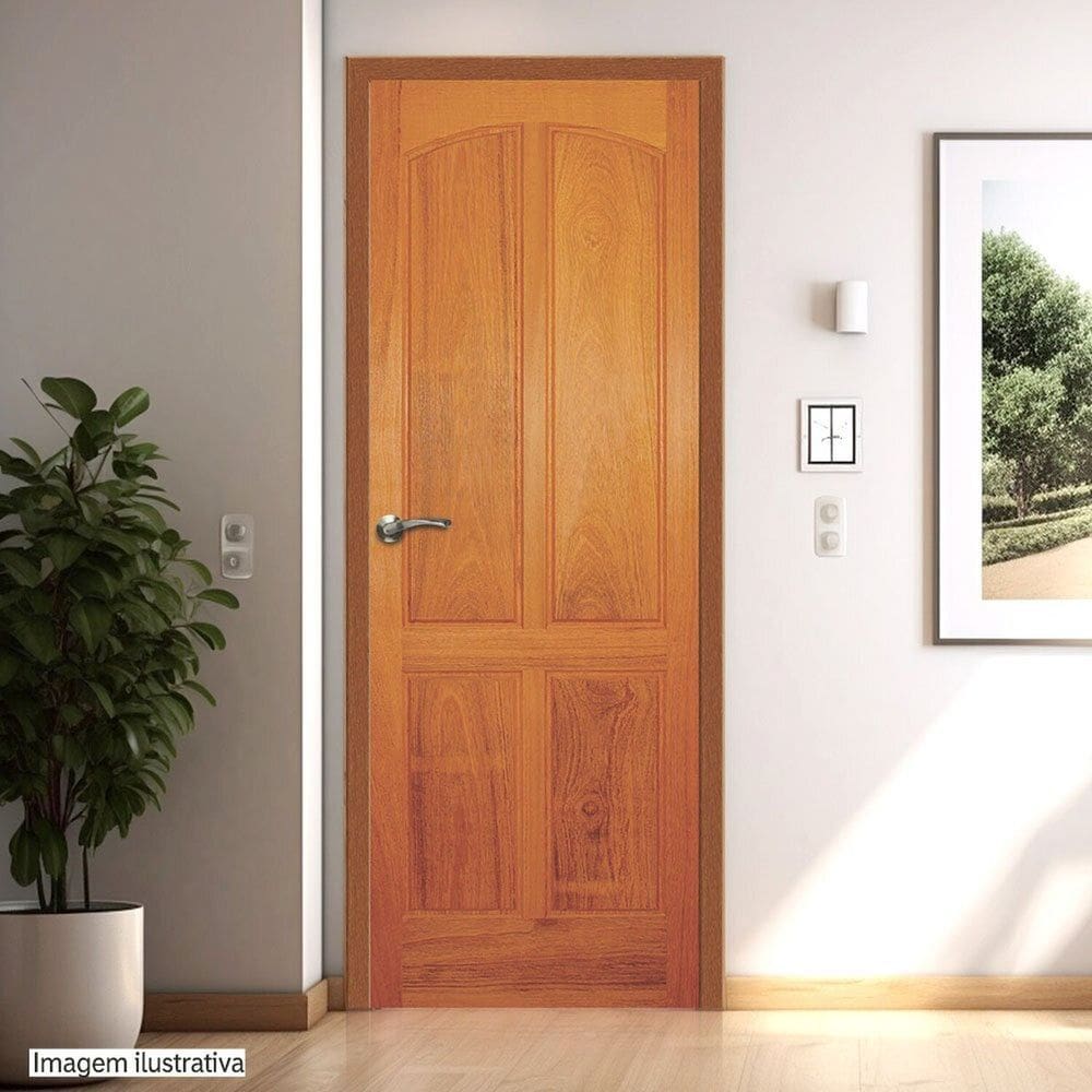 Folha de Porta Madeira Maciça 210cm X 62cm Quatro Almofadas Verticais Angelim Jomadi Natural