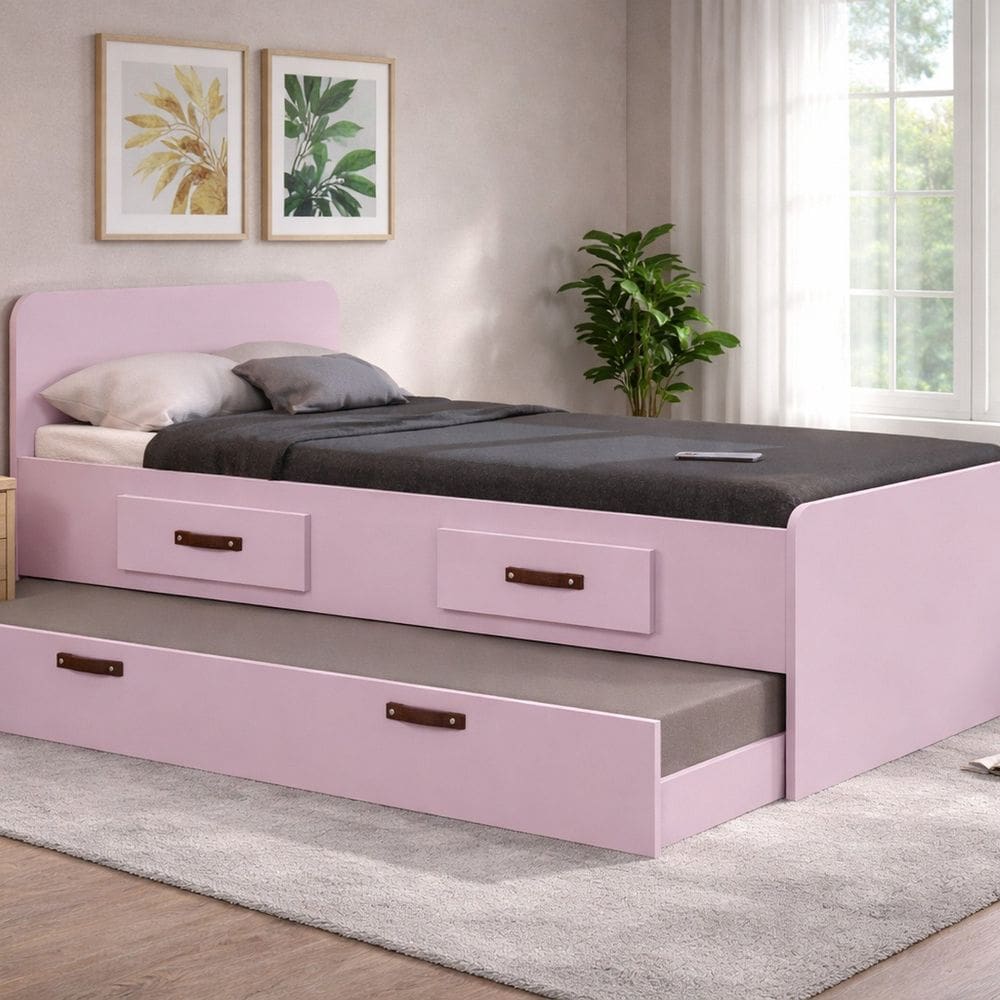 Cama Solteiro com Cama Auxiliar e Gavetas Cindy Rosa