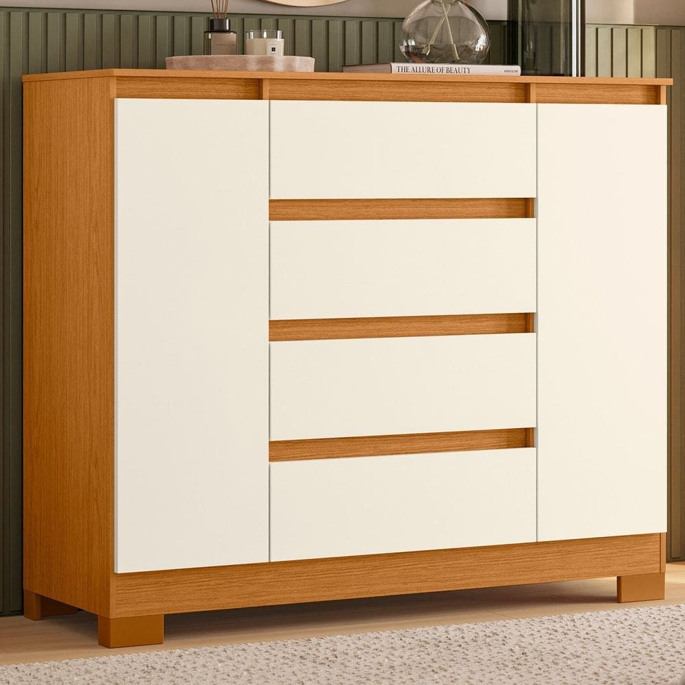 Cômoda Sapateira 04 Gavetas e 02 Portas Atena Cinamomo / Off White
