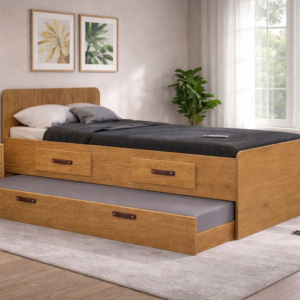 Cama Solteiro com Gaveta e Cama Auxiliar Cindy Freijó