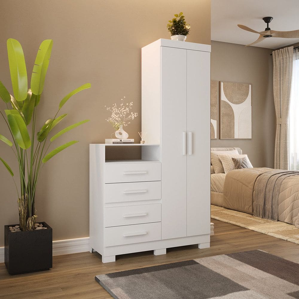 Guarda-roupa Multiuso 2 Portas 4 Gavetas Primacy Branco