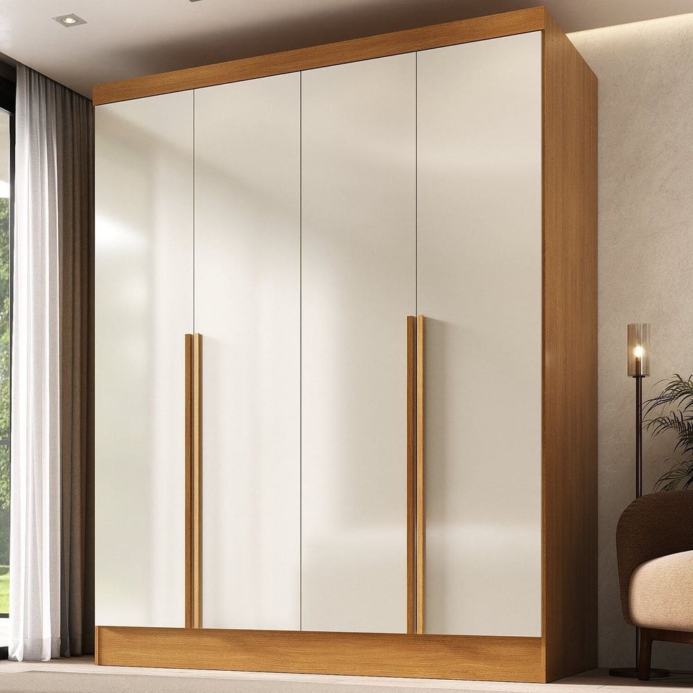 Guarda-roupa 100% Mdf 4 Portas 3 Gavetas Sevilha Espresso Móveis Cinamomo/Off White