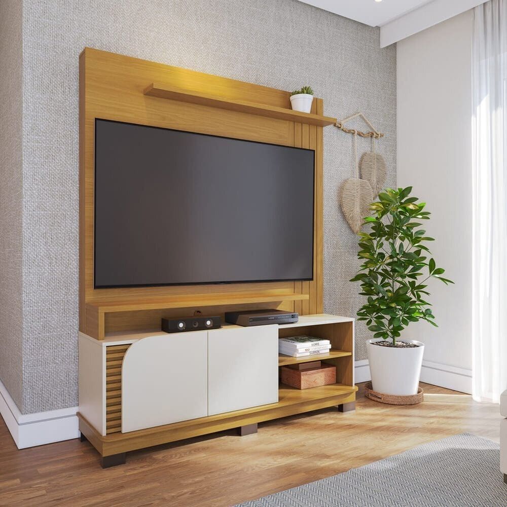 Estante para Tv 65 Polegadas 187cm X 152cm 2 Portas Jurerê Naturale/Off White Matte