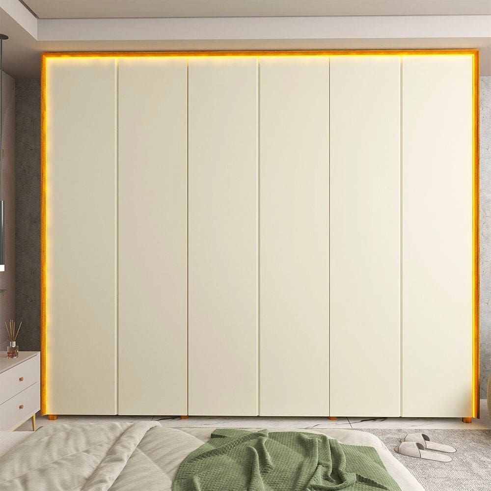 Guarda-roupa Casal 6 Portas com Led com Pés 100% Mdf Lumina Naturale/Off White