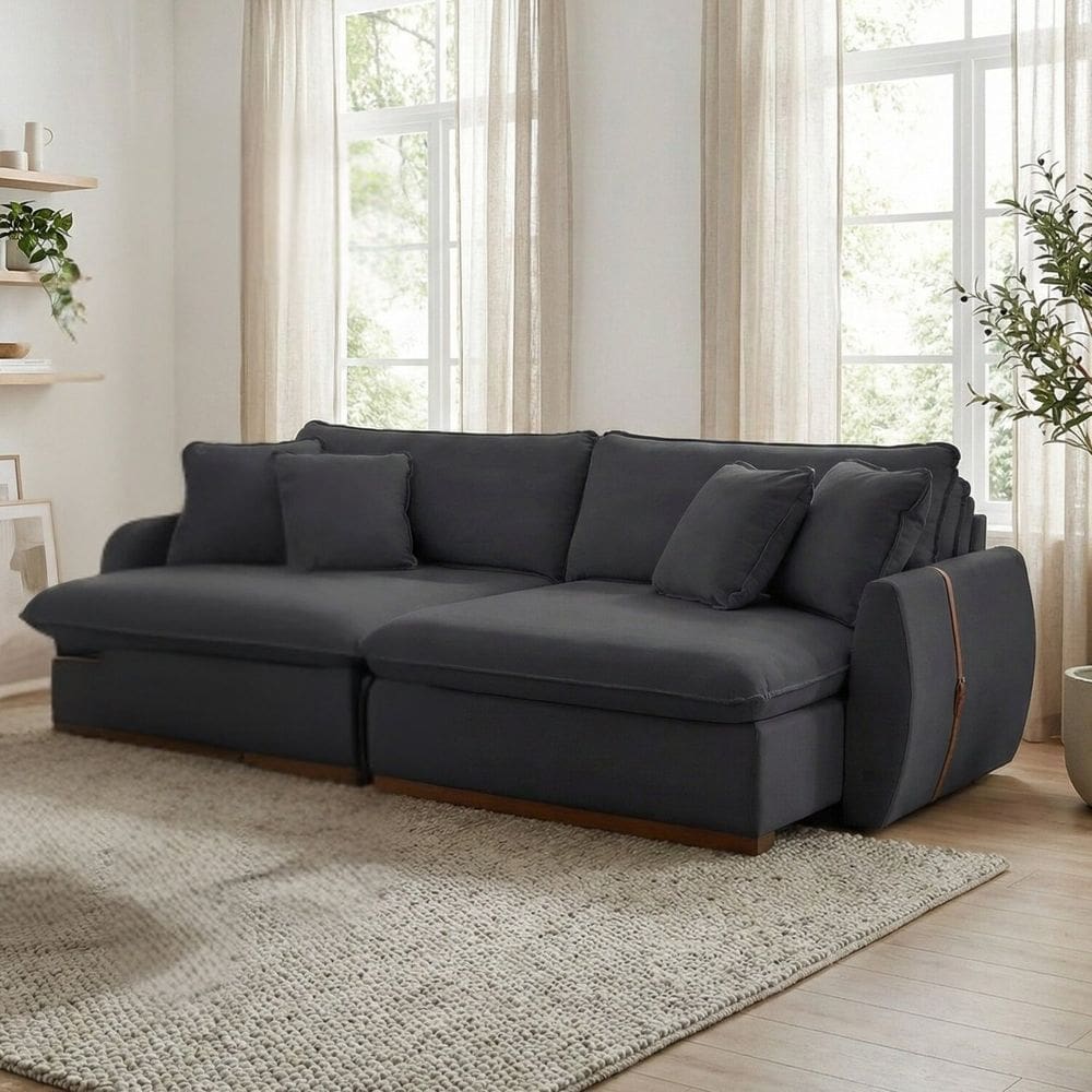 Sofá Cama 3 Lugares Retrátil Reclinável 23cm Veludo com Molas Ensacadas Apolo Grafite