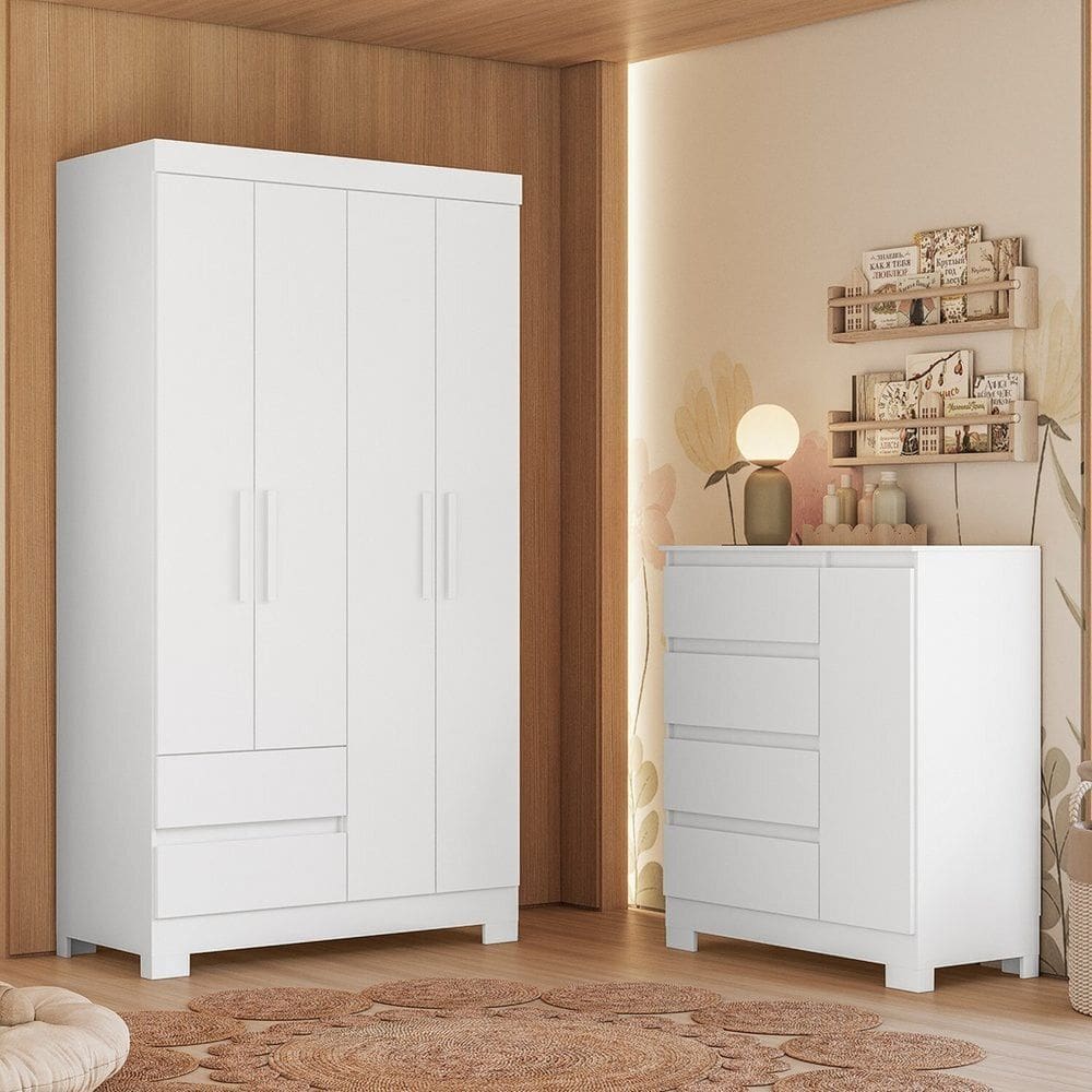 Conjunto Quarto Infantil Completo Olimpia Branco/Rosa/Azul/ Titanium