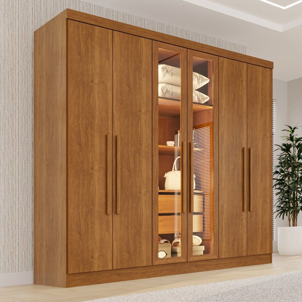 Guarda-roupa Casal Reflecta com Led 06 Portas 02 Gavetas França Cinamomo