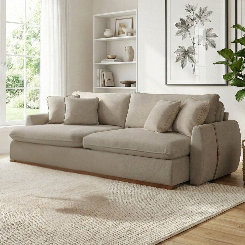 Sofá Cama 3 Lugares Retrátil Reclinável 230cm Linho com Molas Ensacadas Apolo Bege