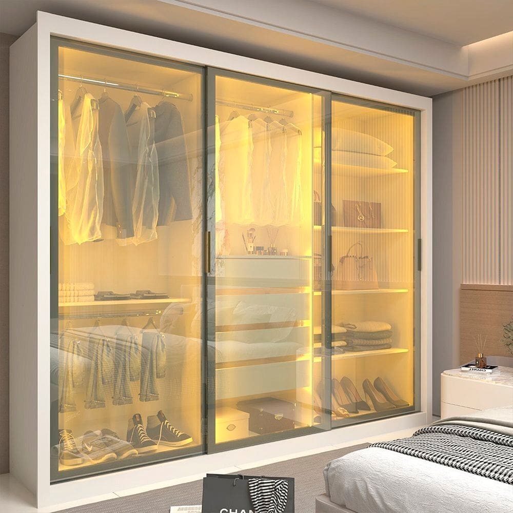 Guarda-roupa Casal 3 Portas Reflecta com Led 100% Mdf Royale Branco