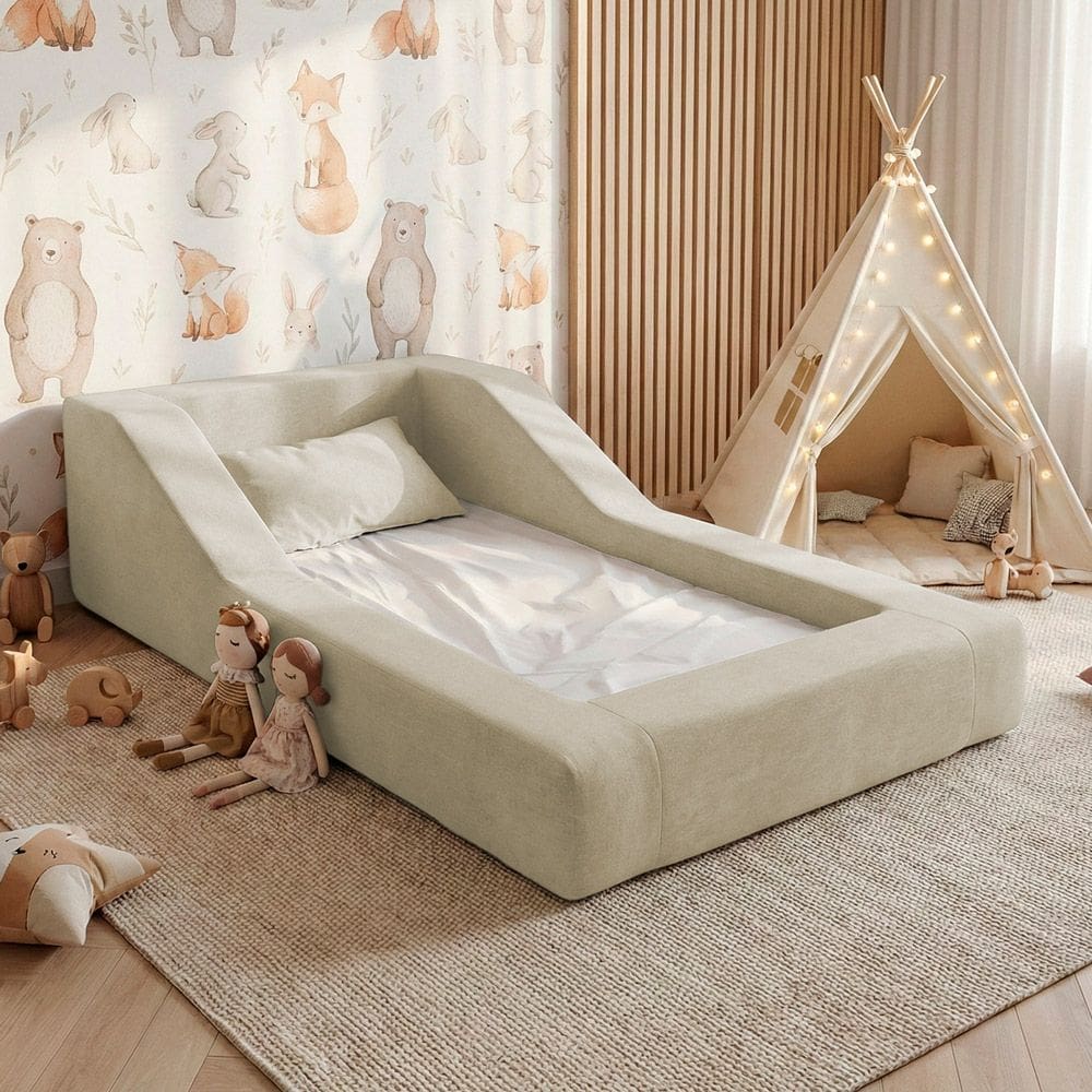 Cama Montessoriana Infantil Noah 100% Espuma com Colchão Bouclê Bege - Desk Design