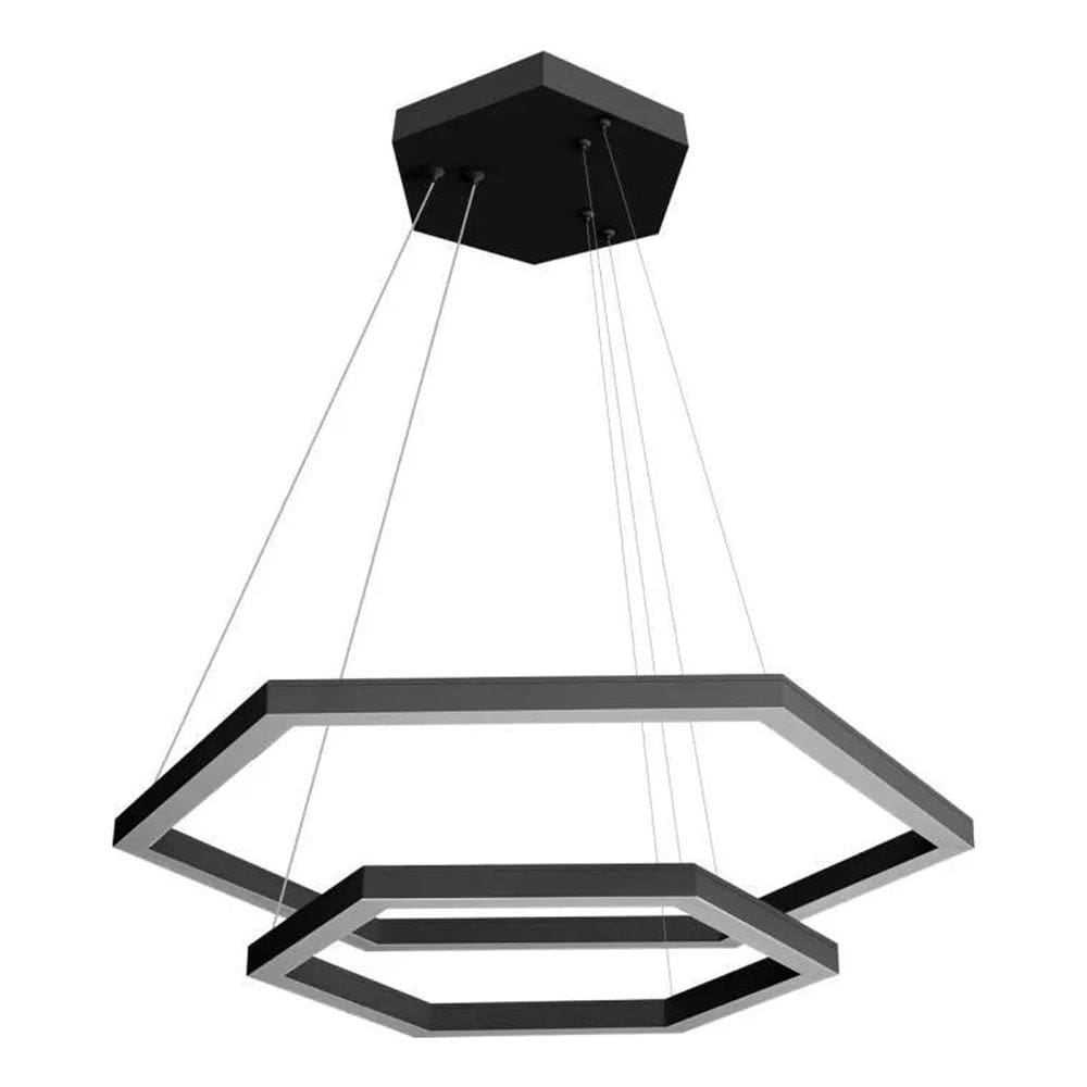 Pendente Perfiline 2 Módulos Hexagonais Preto 60cm Led 50W 3000K Bivolt