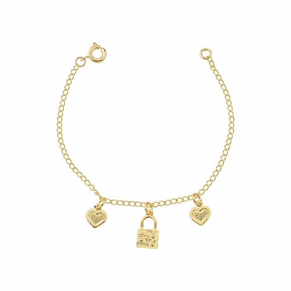 Pulseira Infantil Armazem Rr Bijoux Cadeado Coração Ouro