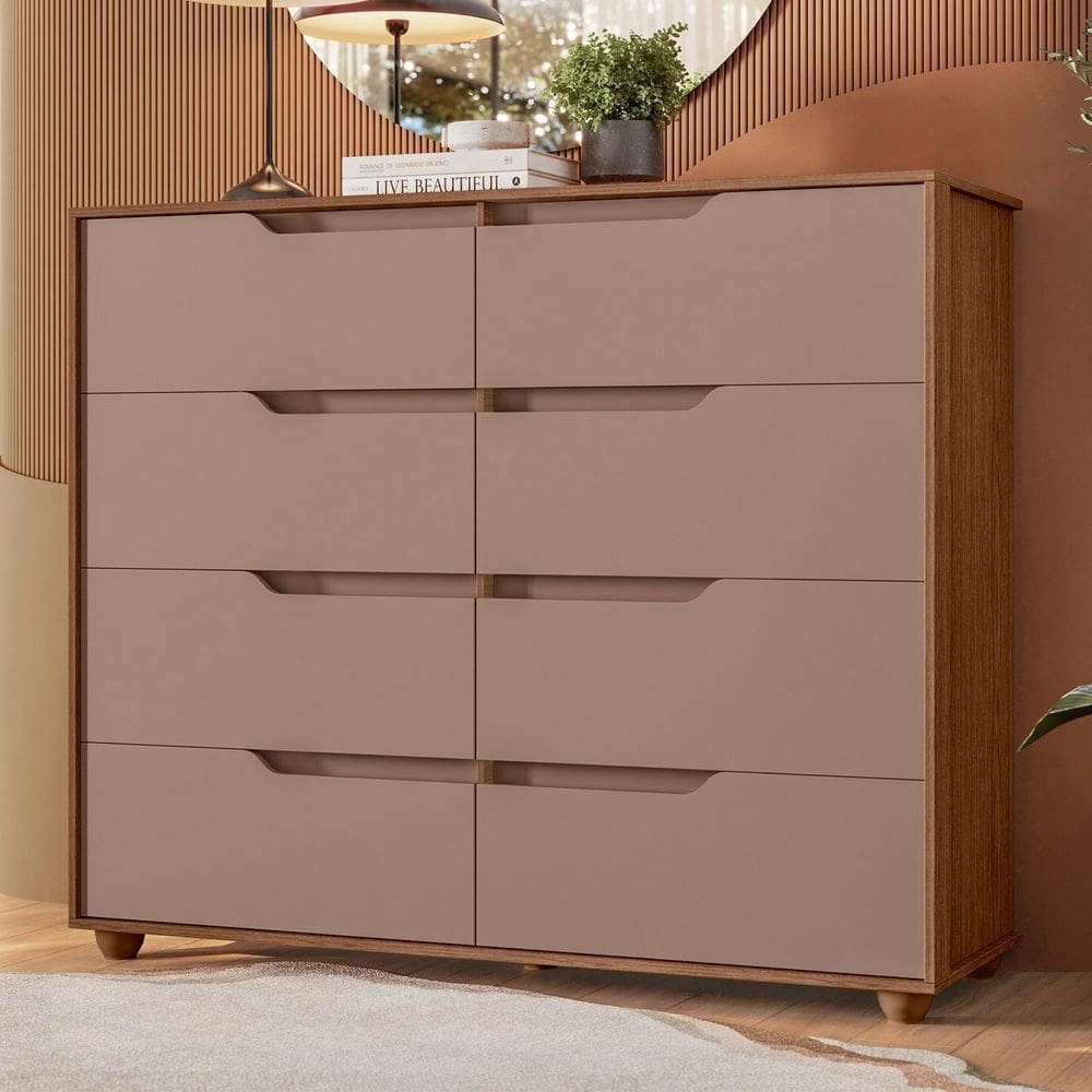 Cômoda para Quarto com 8 Gavetas Doble Nogueira / Capuccino