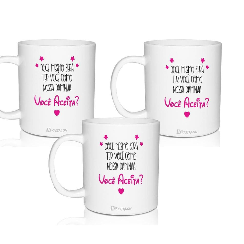 Kit 3 Canecas Convite Brancas Para Daminha - Você Aceita