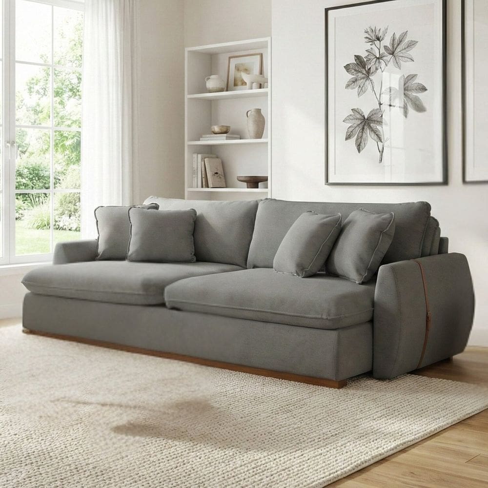 Sofá Cama 2 Lugares Retrátil Reclinável 210cm Linho com Molas Ensacadas Apolo Cinza