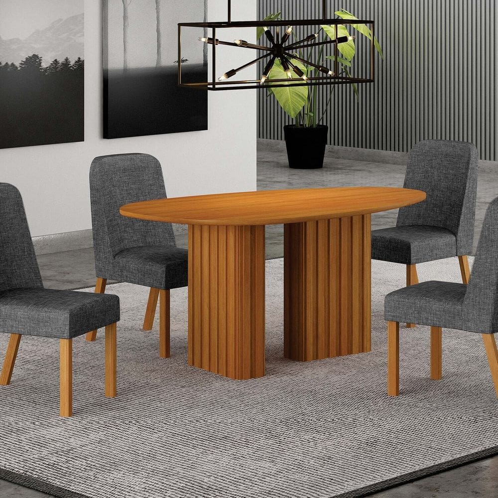 Conjunto Sala de Jantar Tampo Orgânico Mdf 135cm com 4 Cadeiras Isis Cinamomo/Cinza