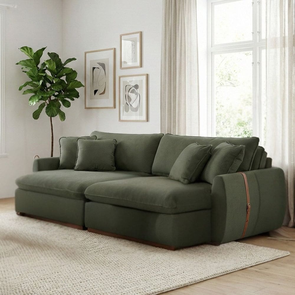 Sofá Cama 3 Lugares Retrátil Reclinável 230cm Linho com Molas Ensacadas Apolo Verde