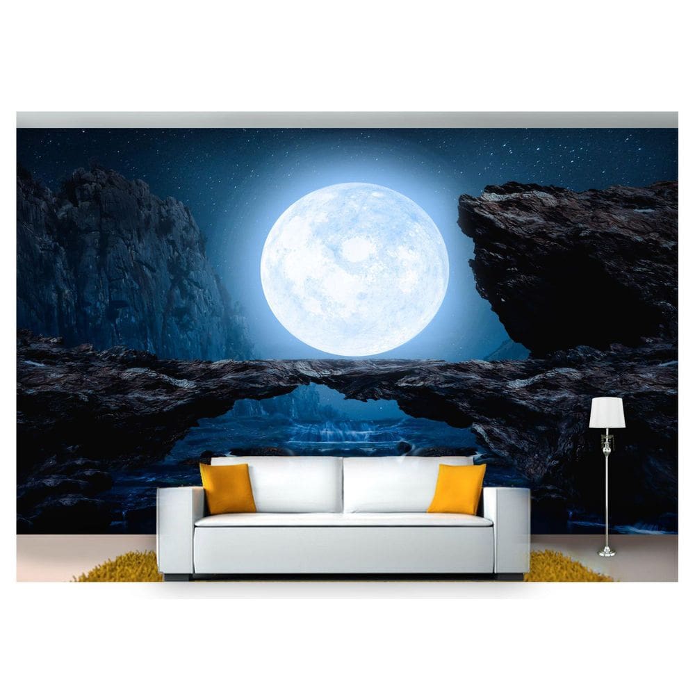 Papel De Parede Lua Cheia Noite Montanha 3D 7,50m² Lua46