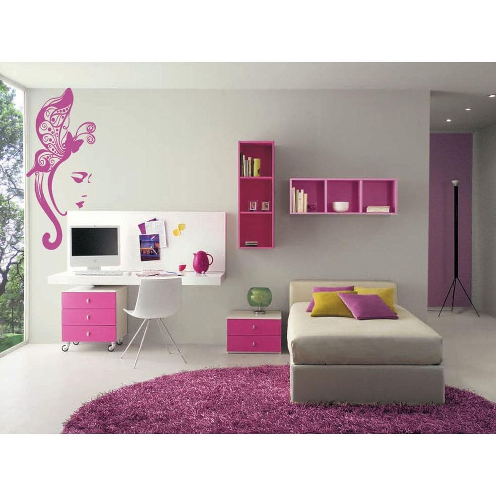 Adesivo Decorativo de Parede Borboletas com Floral e rosto