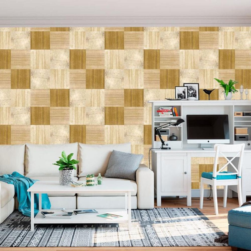 Papel De Parede Madeira Quadrados Lâminas Clara Autocolante