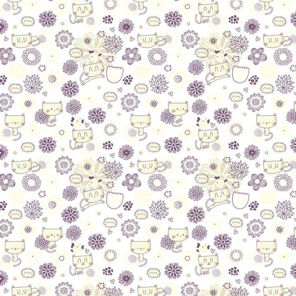Papel De Parede Gatinha E Flores Amarela Decorativo Adesivo