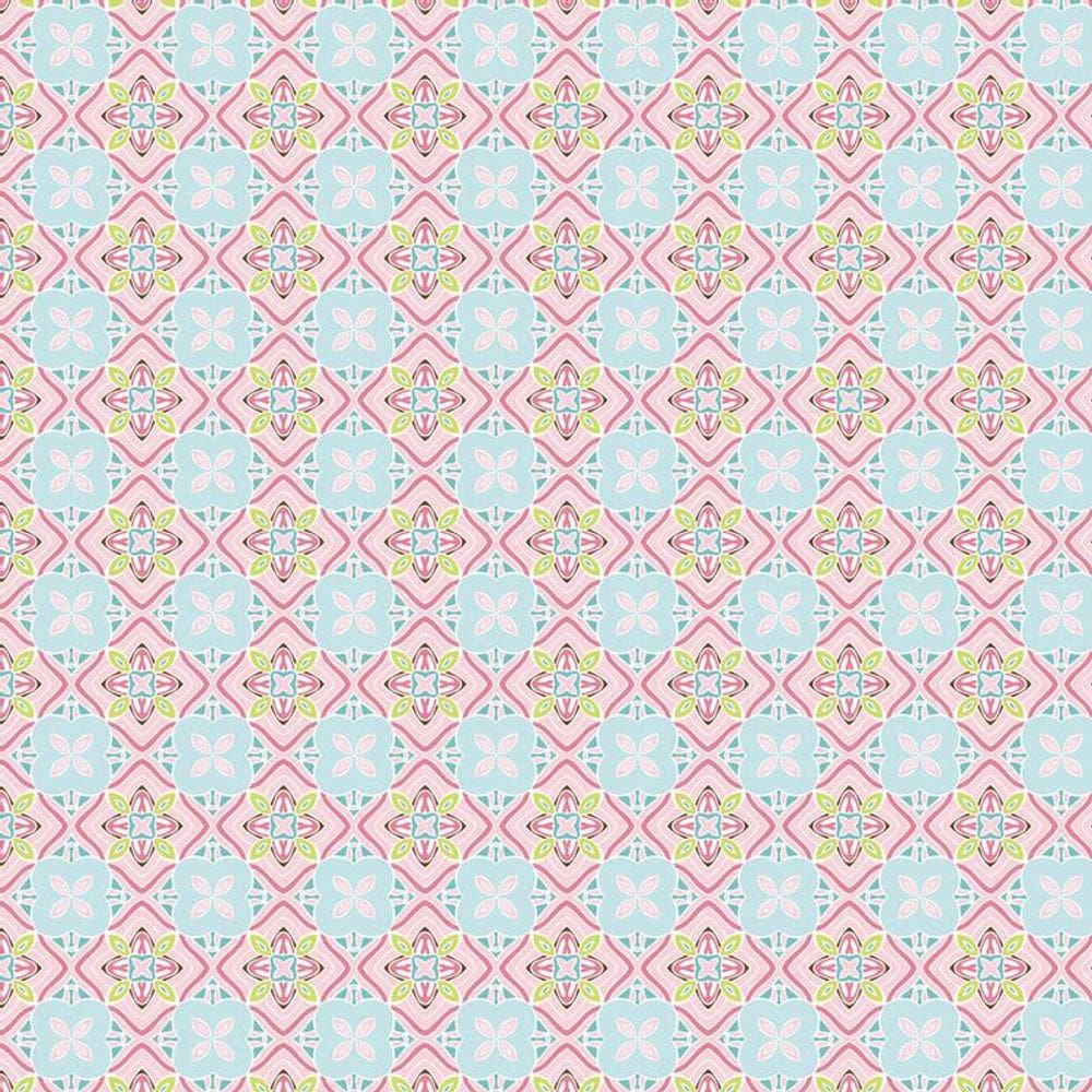 Papel De Parede Abstrato Flores Azul E Rosa Autocolante Sala