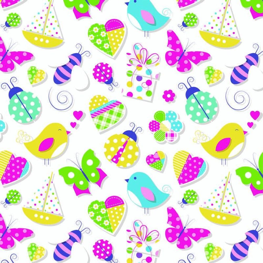 Papel De Parede Adesivo Colorido Flores Pássaros Borboletas