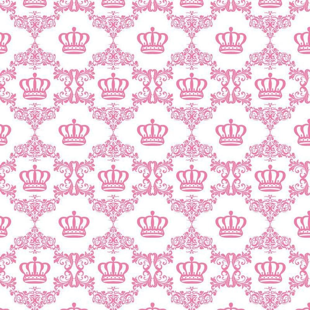 Papel De Parede Coroa Rosa Fundo Branco Infantil Autocolante