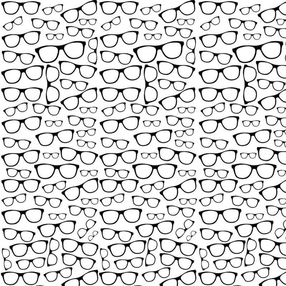 Papel Parede Adesivo Branco Desenho Óculos Preto Decorativo