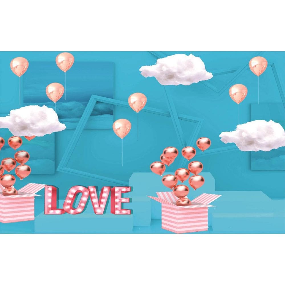 Fundo Fotográfico Em Tecido Balões Rosa Love  2,20X1,50