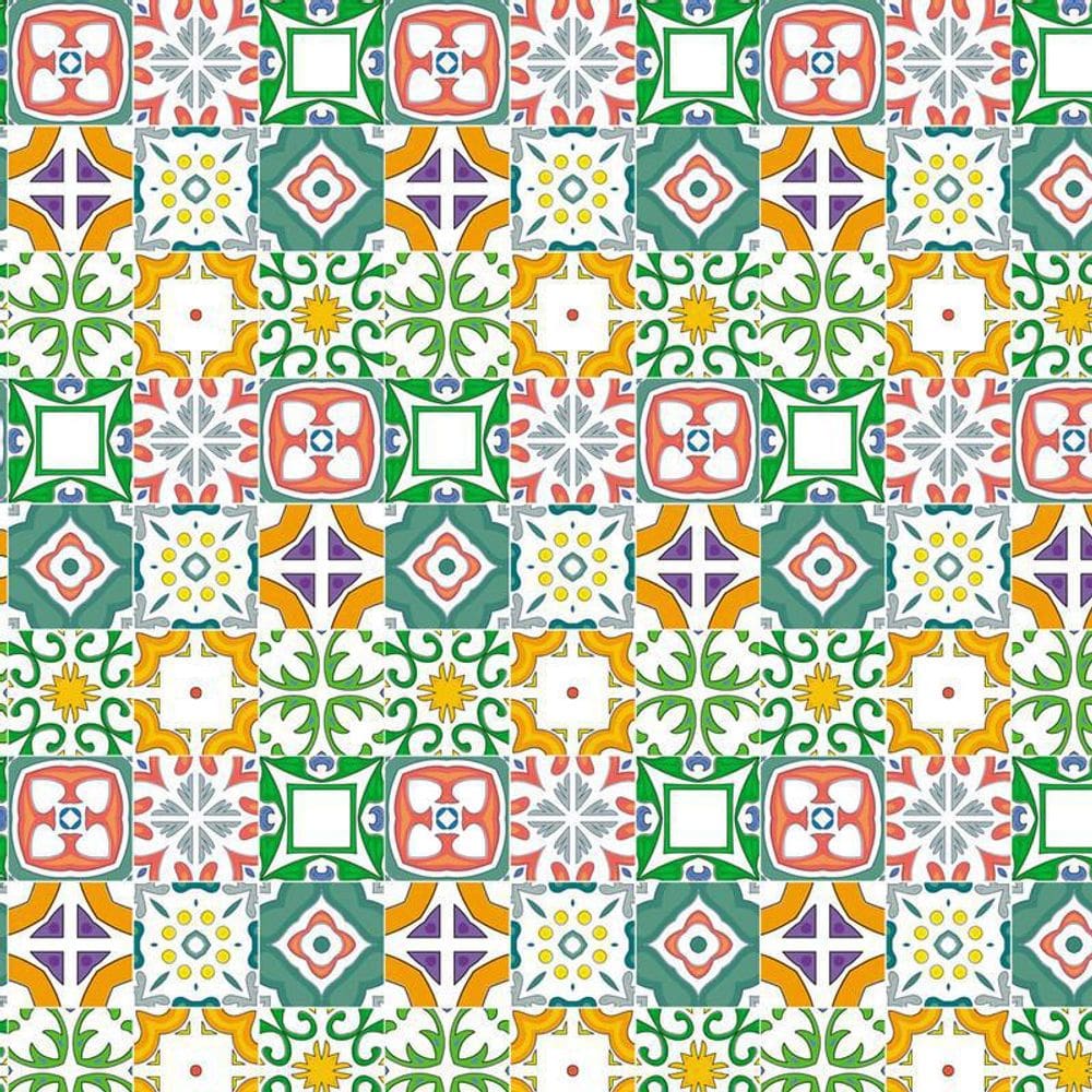 Papel De Parede Azulejo Vermelho Verde Laranja Cozinha Pia