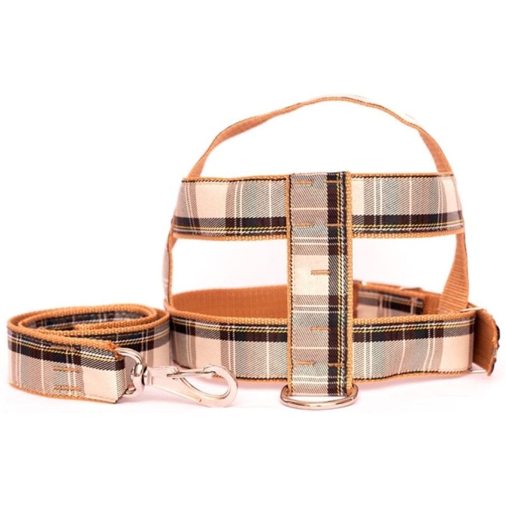 Kit Guia com peitoral 40mm xadrez marrom tam 9  63cm a 84cm