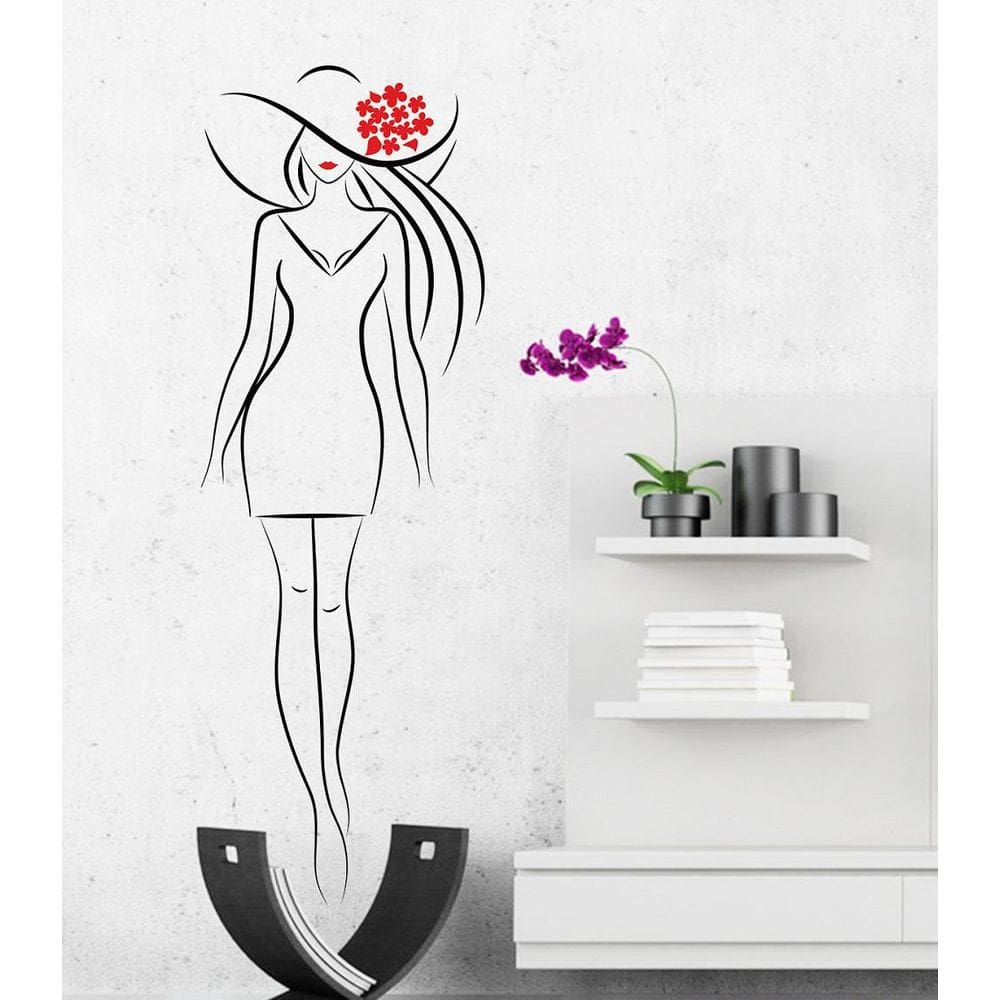 Adesivo Decoração De Parede Silhueta Feminina Com Flor
