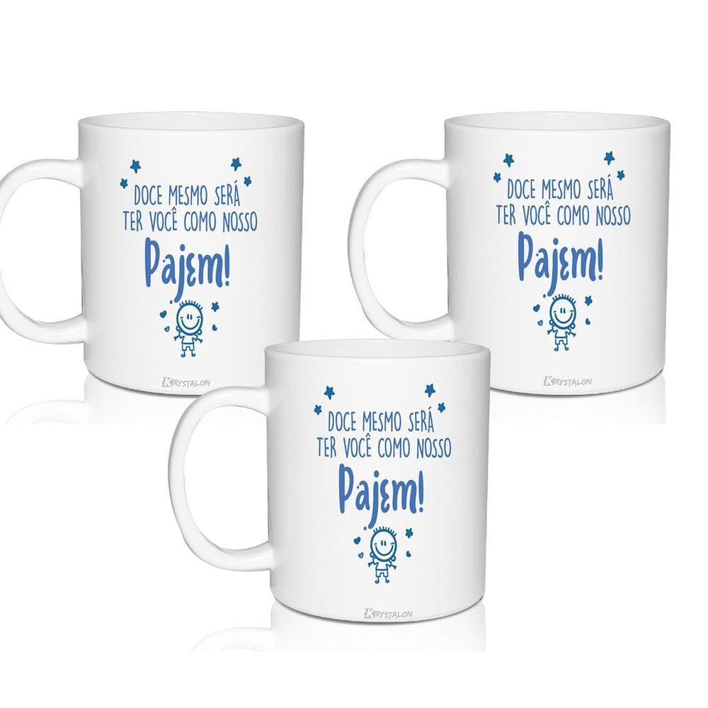 Kit 3 Canecas Brancas Krystalon Personalizadas Para Pajem