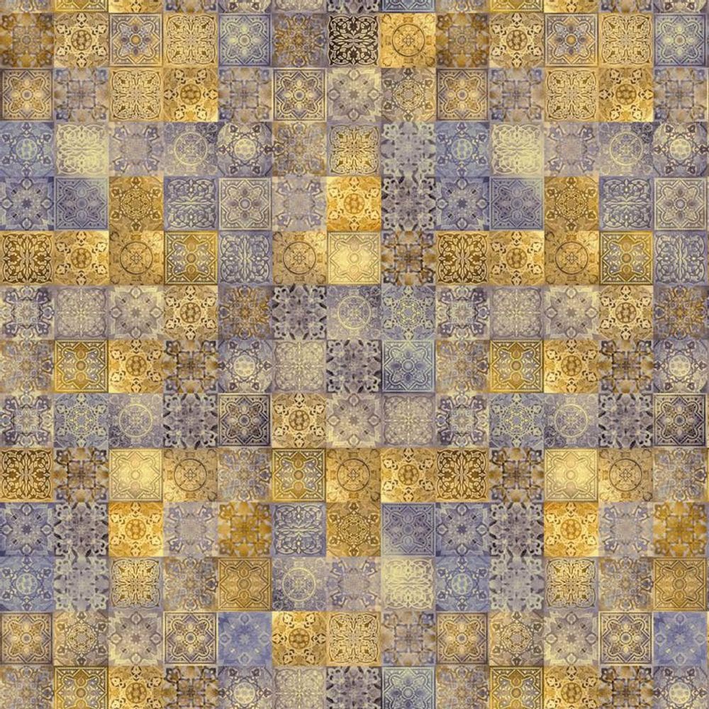 Papel De Parede Azulejo Azul E Dourado Cozinha E Lavatório