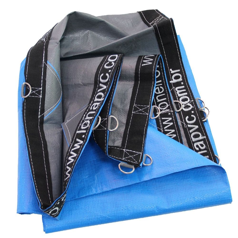 Lona 500 micra toldo tenda azul cinza 6x6 + argola loneiro