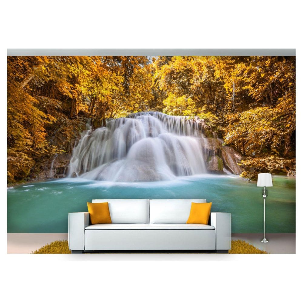 Papel De Parede Cachoeira Natureza Outono 3D Nch143