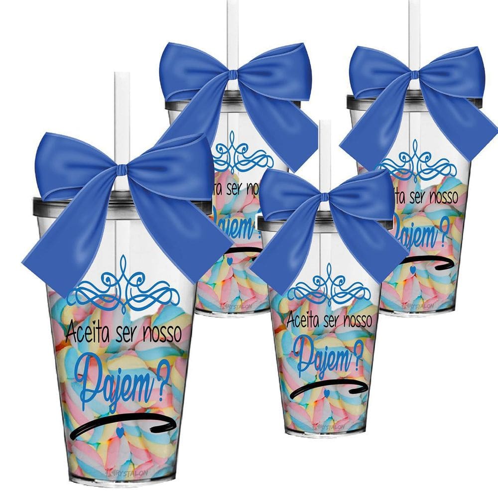 Copo Convite Twister Personalizado Pajem Azul 550ml 4 Un