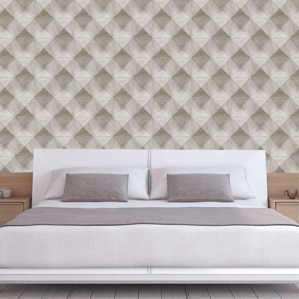 Papel De Parede Quadrados Pirâmide Cinza Geométrico Adesivo