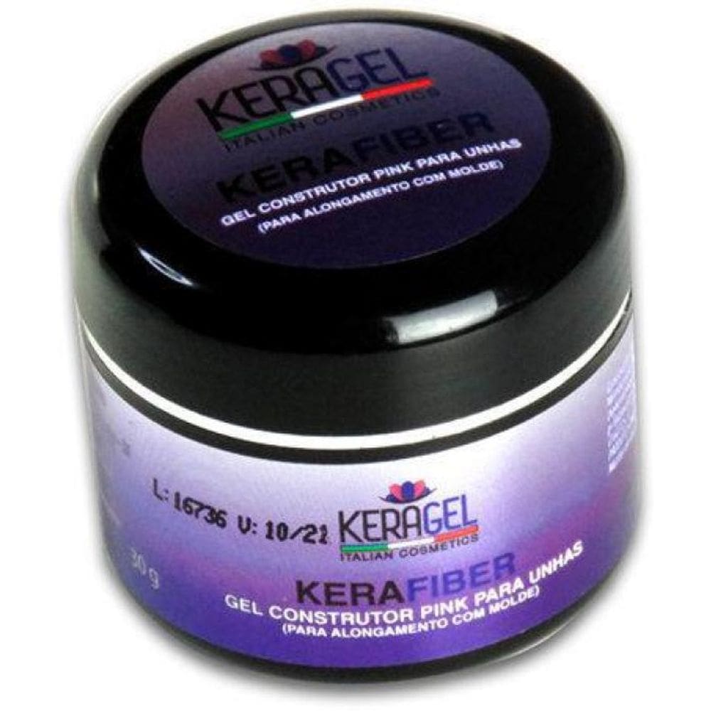 Gel Construtor Pó Fibra Kerafiber Rosa 30G Alongamento
