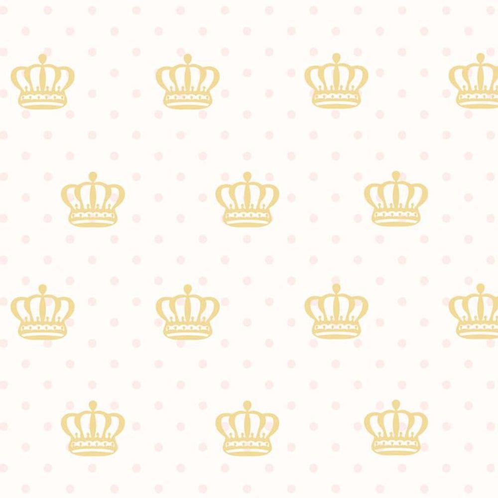 Papel De Parede Coroa Dourada E Ciruclos Rosa Autocolante