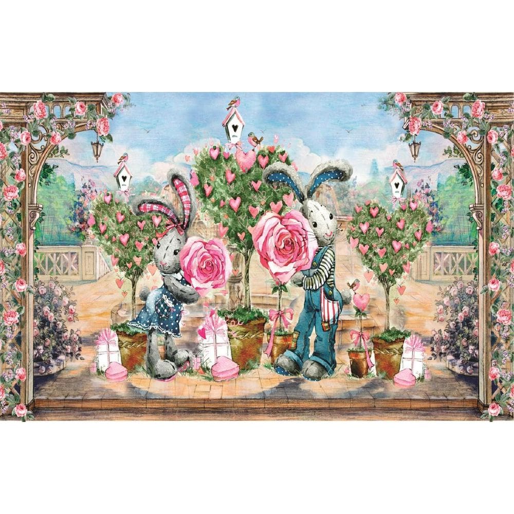 Fundo Fotográfico Em Tecido Coelhos Flores 2,60X1,50