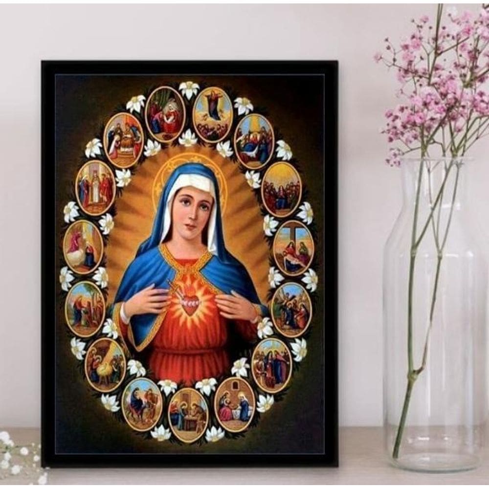 Quadro Fases Da Vida De Maria 33X24Cm - Com Vidro Preta