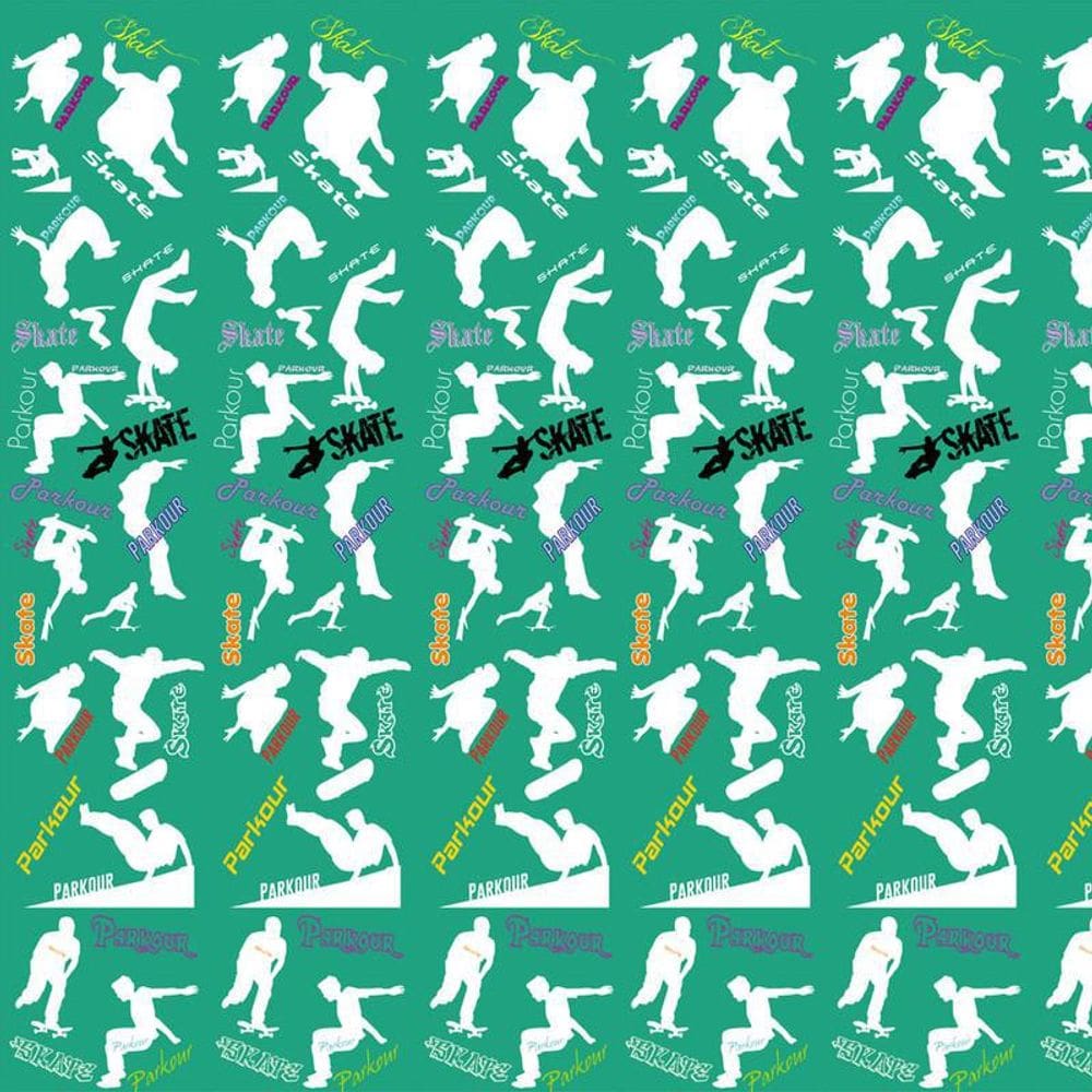 Papel De Parede Verde Com Manobras Skate Adesivo Decorativo