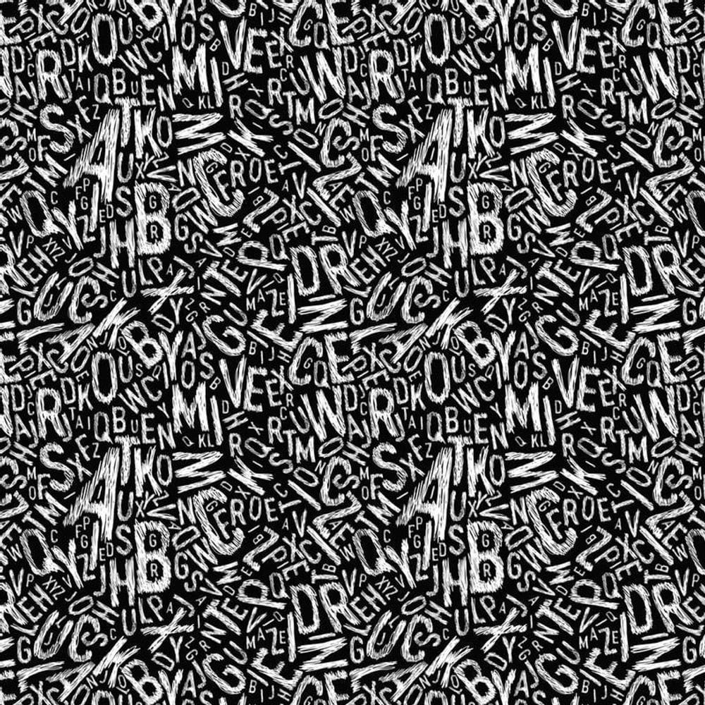 Papel Parede Preto Adesivo Alfabeto Misturado Decorativo
