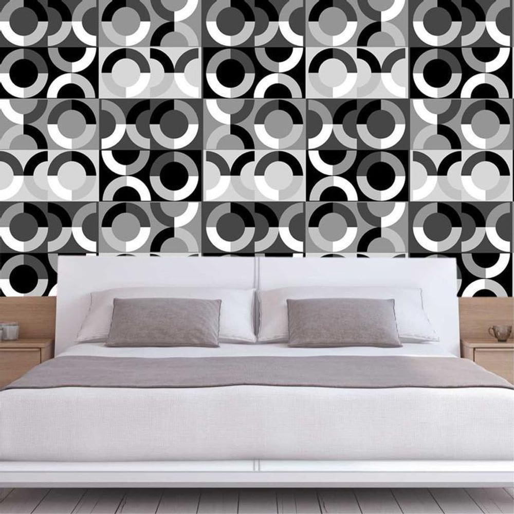 Papel Parede Círculos Geométrico Preto Branco Cinza Adesivo