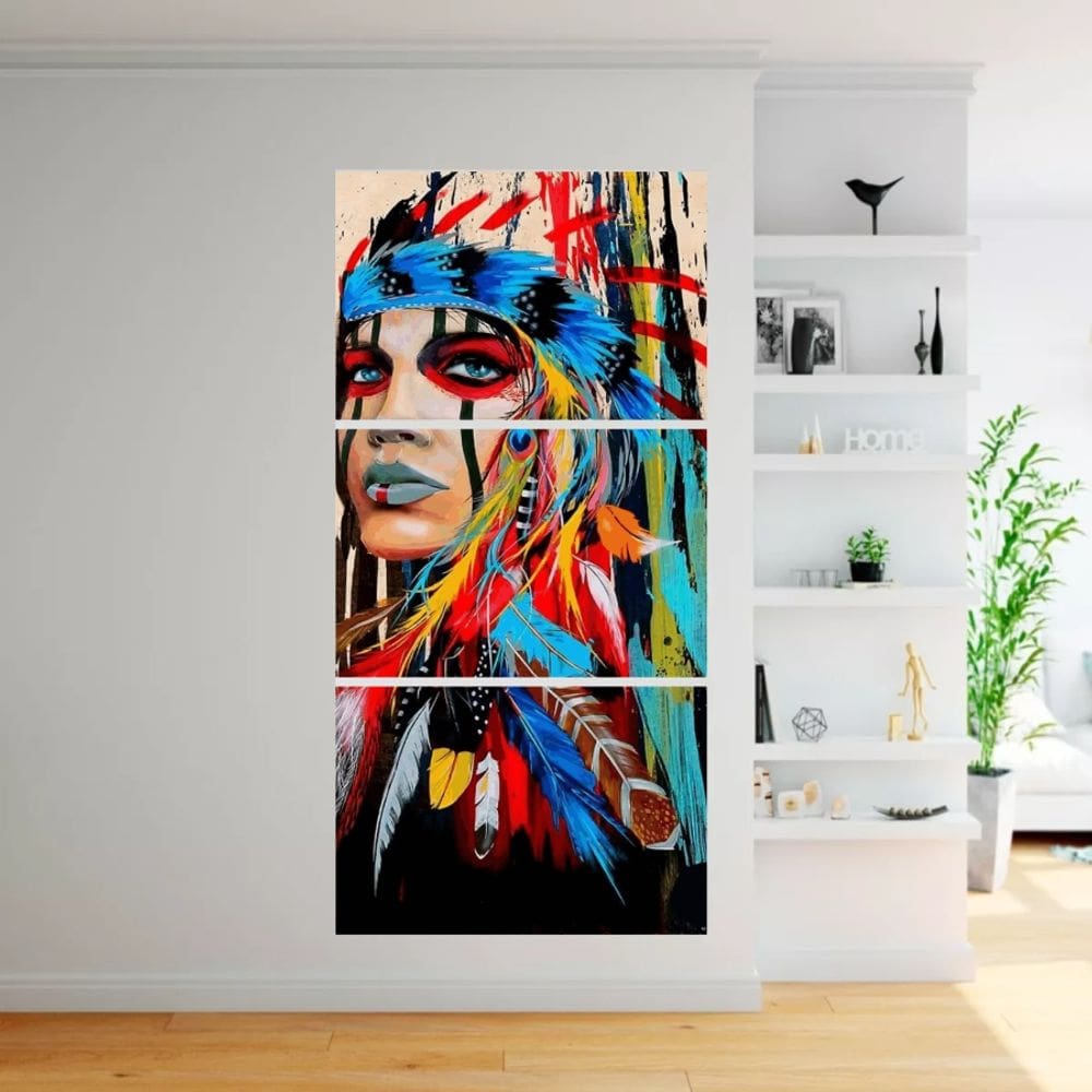 Quadro Decorativo Índia Americana 3 Peças 160x65cm