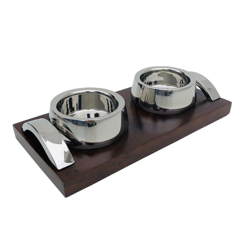 Bebedouro Comedouro Pet De Madeira Alça De Inox E Tigela