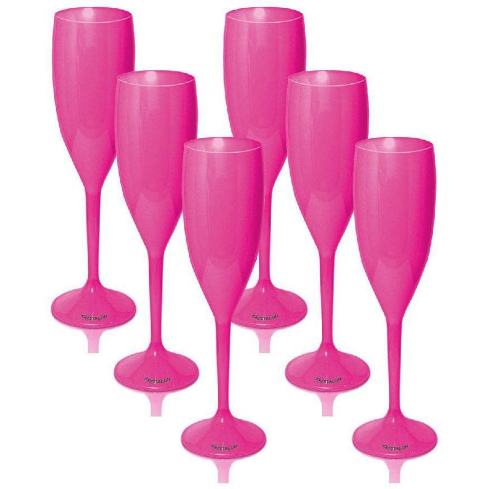 Kit 6 Taças Champagne 170Ml Rosa Acrílico